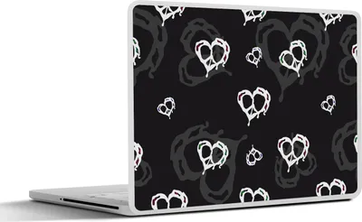 Produktbild von MuchoWow® Laptop Aufkleber Sticker Cover Muster - Herz - Totenkopf 25x18 cm - Laptop-Deko