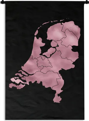 Produktbild von MuchoWow® Wandteppich Wandbehang Karte - Niederlande - Rosa 120x180 cm Tapisserie Dekoration Wandtuch - Schlafzimmer - Dekorationen für das Haus