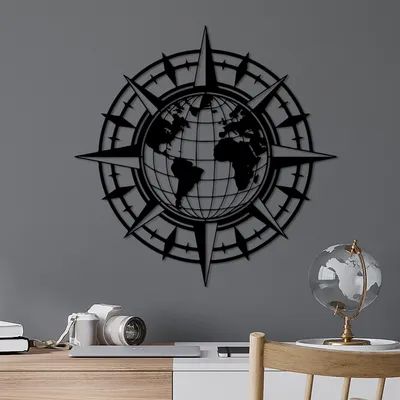 Image de Wallity, Bussola, accessoire mural décoratif en métal, noir, 100 % METAL, 49 x 49 cm
