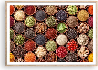 Produktbild von Gerahmtes Poster - Rahmen in heller Eiche - Gewürz Küche - 100x70 cm - Wand Bild - Wanddeko - Wandbilder - Kunstposter - Wandposter - Bilderrahmen - Bilder - Kunstdruck - Wandbild - P2NAA100x70-3600