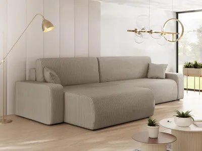 Produktbild von MIRJAN24 Ecksofa Piano L Maxi Cord, Eckouch mit Bettkasten und Schlaffunktion, Schwarze Füße, Wellenfeder, L-Form (Farbe: Poso 02)