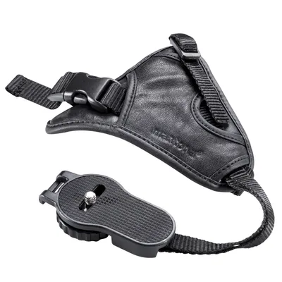 Immagine prodotto di Tracolla in pelle Mantona First Class - 100 x 25 x 39 mm - in morbida pelle - manico con chiusura a scatto e filettatura da 1/4" - nero