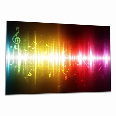 Produktbild von Wallario Herdabdeckplatte aus Glas, Größe 80 x 52 cm 1-teilig, Motiv Blau-gelbe Noten der Musik