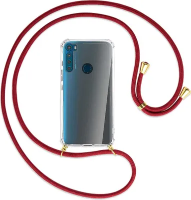 Produktbild von Handykette Backcover-Schutzhülle mit Band (Metall goldfarben) für Motorola One Fusion Plus - dunkelrot