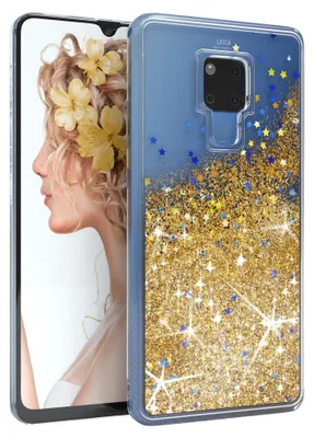 Produktbild von EAZY CASE Hülle kompatibel mit Huawei Mate 20 X Schutzhülle mit Flüssig-Glitzer, Handyhülle, TPU / Silikon, Transparent / Durchsichtig, Gold