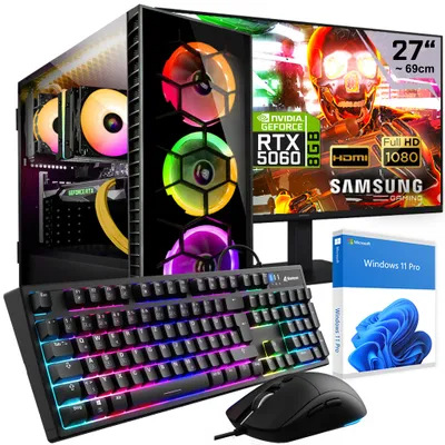 Produktbild von KRAFTPC Gaming PC Komplett Set Intel Core i5 14400F - GeForce RTX5060 8GB - 1TB M.2 SSD - 32GB DDR4 - Windows 11 - WLAN - 27" TFT + Tastatur/Maus