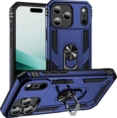 Produktbild von Schutzhülle für iPhone 17 Pro Max Dual Layer Robust Militäre Fallschutz Hülle mit Ringhalterung Ständer Blau