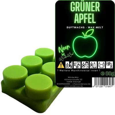 Produktbild von WonderWax Neon Duftriegel 6 x Duftwachs Kreise Wachsmelt Duftwachs Raumduft für Duftlampen Soja Wachs Melts Duftmelt Aroma Wellnes Kerzen Wärmer Wax Tarts Grüner Apfel