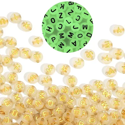 Productafbeelding van Zelflichtende letterkralen - Ronde acrylletters A-Z om aan een draad te rijgen - Geschikt voor sieraden maken - Goudkleurig, 4x7mm, 1000 stuks