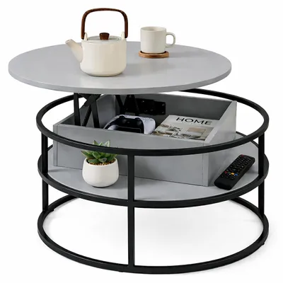 Obrázok produktu pre Konferenčný stolík Relaxdays, výškovo nastaviteľný, odkladací stolík s úložným priestorom, rozmery: 46 x 80 cm, zdvíhací stôl, MDF, železo, sivá/čierna