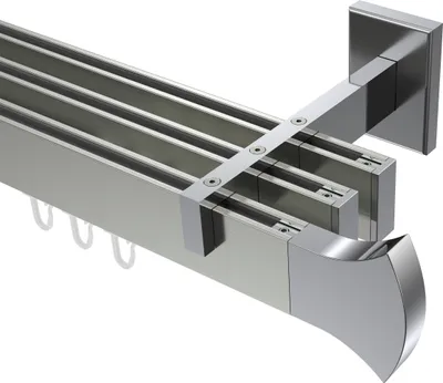 Produktbild von Interdeco Innenlaufstange / Gardinenstange mit Innenlauf Edelstahl-Optik / Chrom, Typ Smartline Conex (Rundung), 14x35 mm 3-läufig, 120 cm
