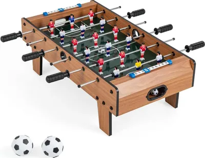 Produktbild von GOPLUS Mini Tischkicker, Kickertisch aus Holz mit 2 Fußbällen & 18 Torhütern, Tischfußball Spieltisch, 69 x 36 x 24 cm, Natur