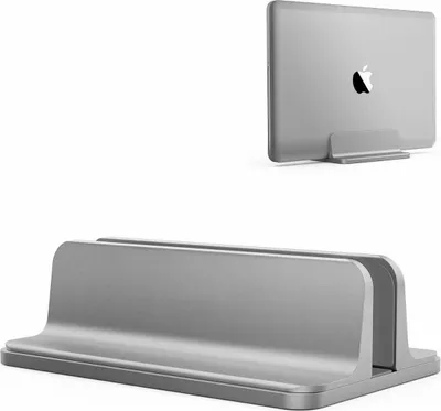 Produktbild von Verstellbarer vertikalen Laptop Ständer, Aluminium Platzsparender Ständer für alle Handys und Notebooks - Grau
