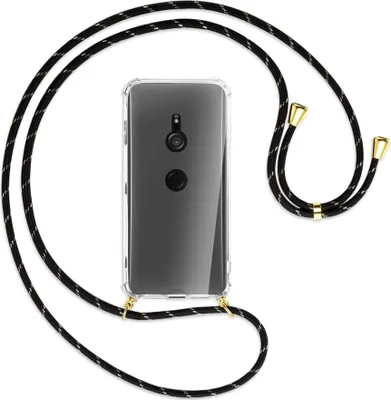 Produktbild von Handykette Backcover-Schutzhülle mit Band (Metall goldfarben) für Sony Xperia XZ3 - schwarz/gold
