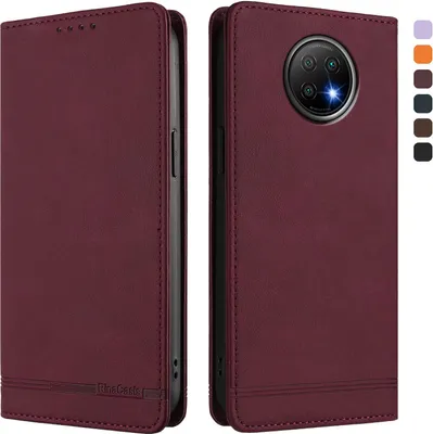 Image de Etui pour Xiaomi Redmi Note 9T, étui rétro en cuirPolyuréthaneavec support et fentes pour cartes Rouge