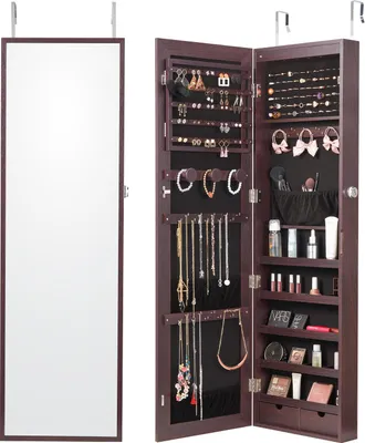 Produktbild von SucceBuy Schmuckschrank mit Spiegel und Aufbewahrung, 1,2 m, Braun
