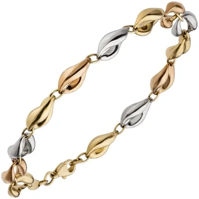 Zdjęcie produktu dla Bransoletka złota 19 cm, 7,8 mm, 585 próby, żółte, czerwone i białe złoto, trójkolorowa, 6 gramów