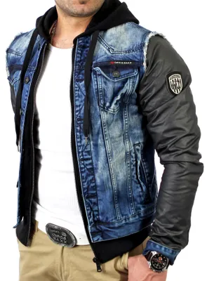 Produktbild von Cipo & Baxx Herren 2in1 Jeans Leder Jacke C-1290 Blau-Schwarz S