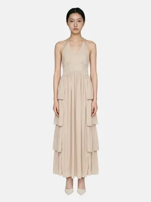 Produktbild von Roberta Rossi Langes Damenkleid Neckholder mit freiem Rücken und Lagen Marrone UNICA VS 92-Brown