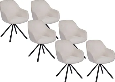 Produktbild von 6‑er Set Stühle mit Armlehnen - Textilstoff & Metall - Creme - CILIENO