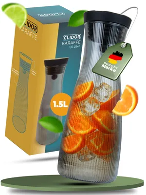 Glaskaraffe mit Deckel, 1,5 l, Rauchglas, Borosilikatglas, mit Sieb