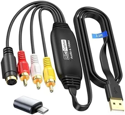 Produktbild von VHS to Digital Converter, USB2.0 Capture Card, 1080P Video Capture Device Convert VHS VCR DVD to Digital Adapter, Video Capture Karte mit Scart/AV Adapter mit Windows, Mac OS