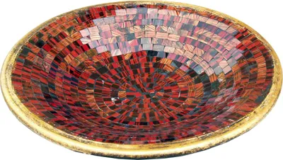 Produktbild von Runde Mosaikschale, Untersetzer, Dekoschale, Handgearbeitete Keramik & Glas Obst Schale - Design 4, Orange, Keramik,Glas, Größe: Klein (Ø 29 cm)