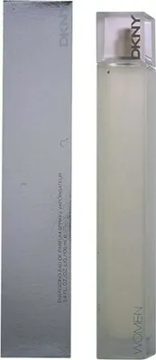A bottle of DKNY Women Energizing perfume and its packaging are shown against a white background.