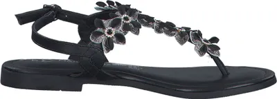 Produktbild von MARCO TOZZI Damen Sandale T-Riemen Leder Blumen Perlen Zehentrenner 2-28148-42, Größe:39 EU, Farbe:Schwarz