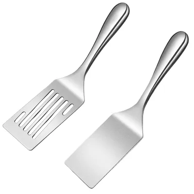 Produktbild von 2-teiliges Grillspatel- und Servierspatel-Set aus Edelstahl mit Schlitzen zum Pfannenrühren und Grillen.