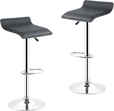 Image de Ensemble de 2 tabourets de bar en PU, hauteur réglable (63-83) cm, avec repose-pieds (noir)