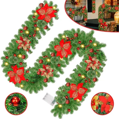 Produktbild von Beleuchtete Weihnachtsgirlande, Künstliche Tannengirlande, Weihnachtsdeko für Treppe, Kamin und Haustür im Innenbereich