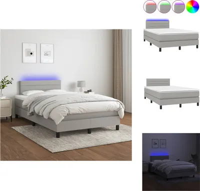 Produktbild von vidaXL Boxspringbett mit Matratze & LED Hellgrau 120x200 cm Stoff -  Betten & Bettgestelle