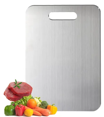 Produktbild von Schneidebrett aus Titan – 34 x 23 cm, Edelstahl 304, doppelseitig für Fleisch, Obst und Gemüse