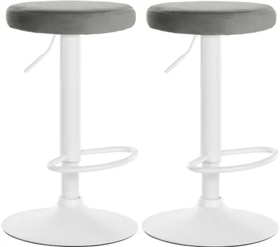 Produktbild von CLP 2er Set Barhocker Ponte Samt höhenverstellbar und drehbar grau Material Gestell Metall matt weiss