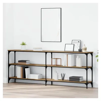 Produktbild von Konsolentisch aus massivem Eichenholz 200x29x75 cm Beistelltisch mit modernem industriellen Design und stabiler Konstruktion