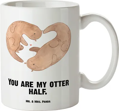 Produktbild von Mr. & Mrs. Panda weisse tasse Otter Herz - Weiß - Geschenk, Keramiktasse, Liebe, steingut, großer becher, Paar, Riesenkaffeetasse, Pott, Jahrestag, Keramikbecher