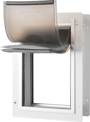 Produktbild von VEVOR Haustierklappe Hundeklappe Metallrahmen mit Schloss & 3-Klappen-System 362 x 536 mm, wetterfeste Hundeklappe Haustiertüre geeignet für Katzen Hunde Kätzchen (Weiß-L) einfache Montage