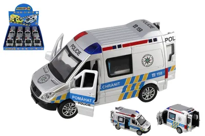 Obrázok produktu pre Plastové policajné autíčka, 15 cm, na batérie, so zvukom a svetlom, s setrvačníkom, 8 ks v balení