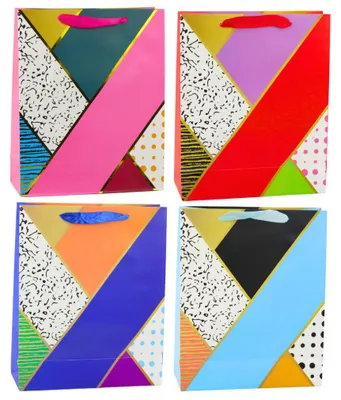 Produktbild von Geschenktüte aus Papier mit geometrischen Mustern, 32 x 26 x 12 cm