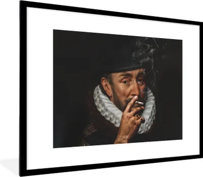 Produktbild von MuchoWow® Gerahmtes Poster Wilhelm von Oranien - Adriaen Thomasz - Zigaretten 80x60 cm - Poster mit Schwarzem Bilderrahmen Wandposter Rahmen Foto Bilder - Schlafzimmer-Dekorationen - Fotoposter