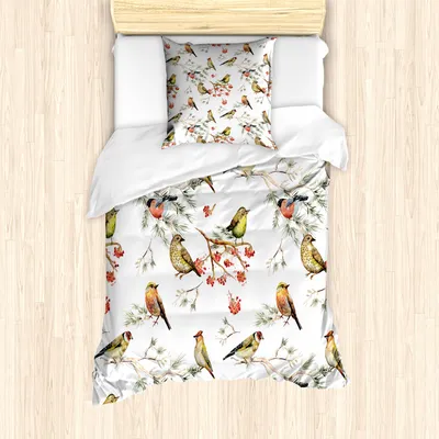 Produktbild von ABAKUHAUS Tier Mantele, Bunte Waldvögel, Milbensicher Allergiker geeignet mit Kissenbezügen, 135 cm x 200 cm - 80 x 80 cm, Mehrfarbig