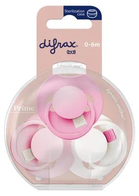 Produktbild von Difrax Prime Tutti Frutti Schnuller - 0-6 Monate - 3 Stück - Peony Pink | Difrax
