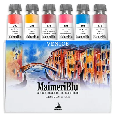 Aquarellfarbe Set, 6 Tuben à 12 ml, monopigmentiert, matt