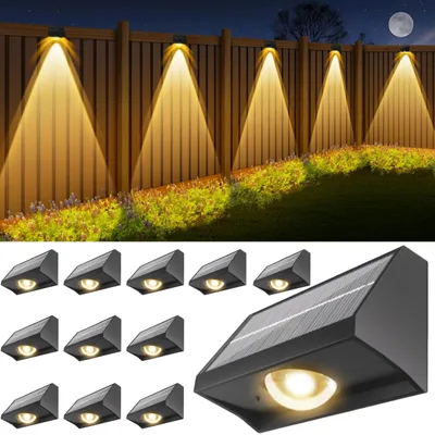 Produktbild von 12er-Pack Solar-Zaunleuchten für den Außenbereich, wasserdicht, hohe Helligkeit, LED-Spotlinse, Deckleuchten, 7 Modi, Warm- und Kaltweiß, RGB
