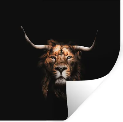 Produktbild von MuchoWow® Wandtattoo Wandsticker Wandaufkleber Löwe - Tiere - Schottischer Highlander 100x100 cm Selbstklebend und Repositionierbar - Wierderverwendbar - Selbstklebend