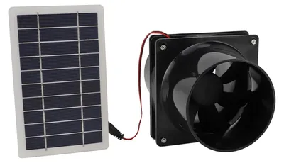 Obrázok produktu pre Solárny ventilátor na odťah vzduchu - 10W 12V - Jednoduchá inštalácia - Okrúhla rúra - Vhodný pre domáce zvieratá a kurín - 340 g