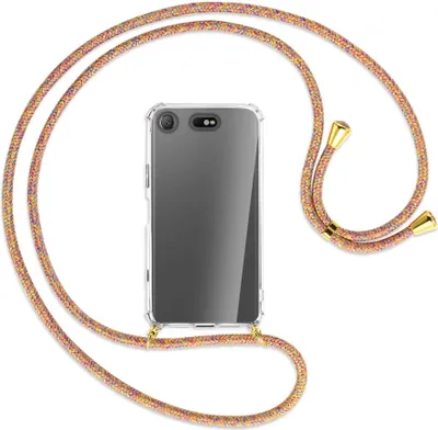 Produktbild von Handykette Backcover-Schutzhülle mit Band (Metall goldfarben) für Sony Xperia XZ1 Compact - Rainbow