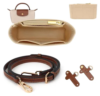 Obrázek produktu pro Popruh a organizér pro kabelku Longchamp Mini Bag – kožený popruh, hnědá barva