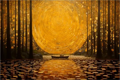 Produktbild von Wallario selbstklebendes Poster - Goldene Flussfahrt, Größe: 61 x 91,50 cm